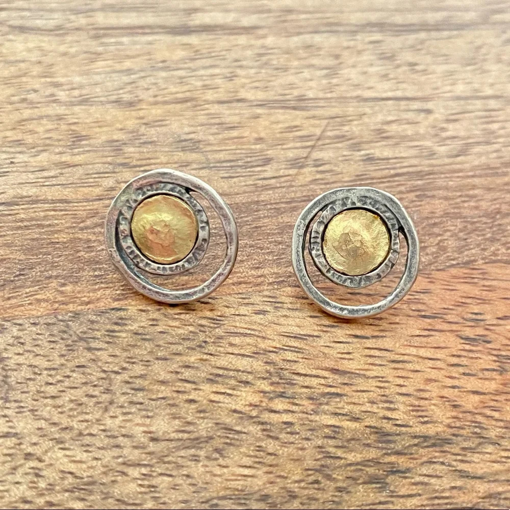 Vintage 925 Sterling Silver Round Open Cut Earrings